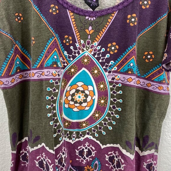 Lucky Brand Top Juniors Short Sleeves Paisley Purple Size M Boho Hippie 90's Y2K - Picture 5 of 11